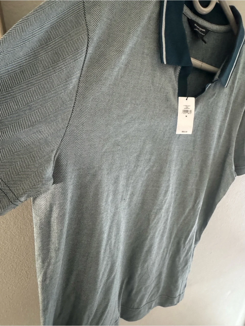 Banana Republic Light Gray Polo with Navy Trim Collar